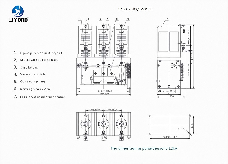 CKG3 Series 3 poles AC H.V. Vacuum Contactor drawing