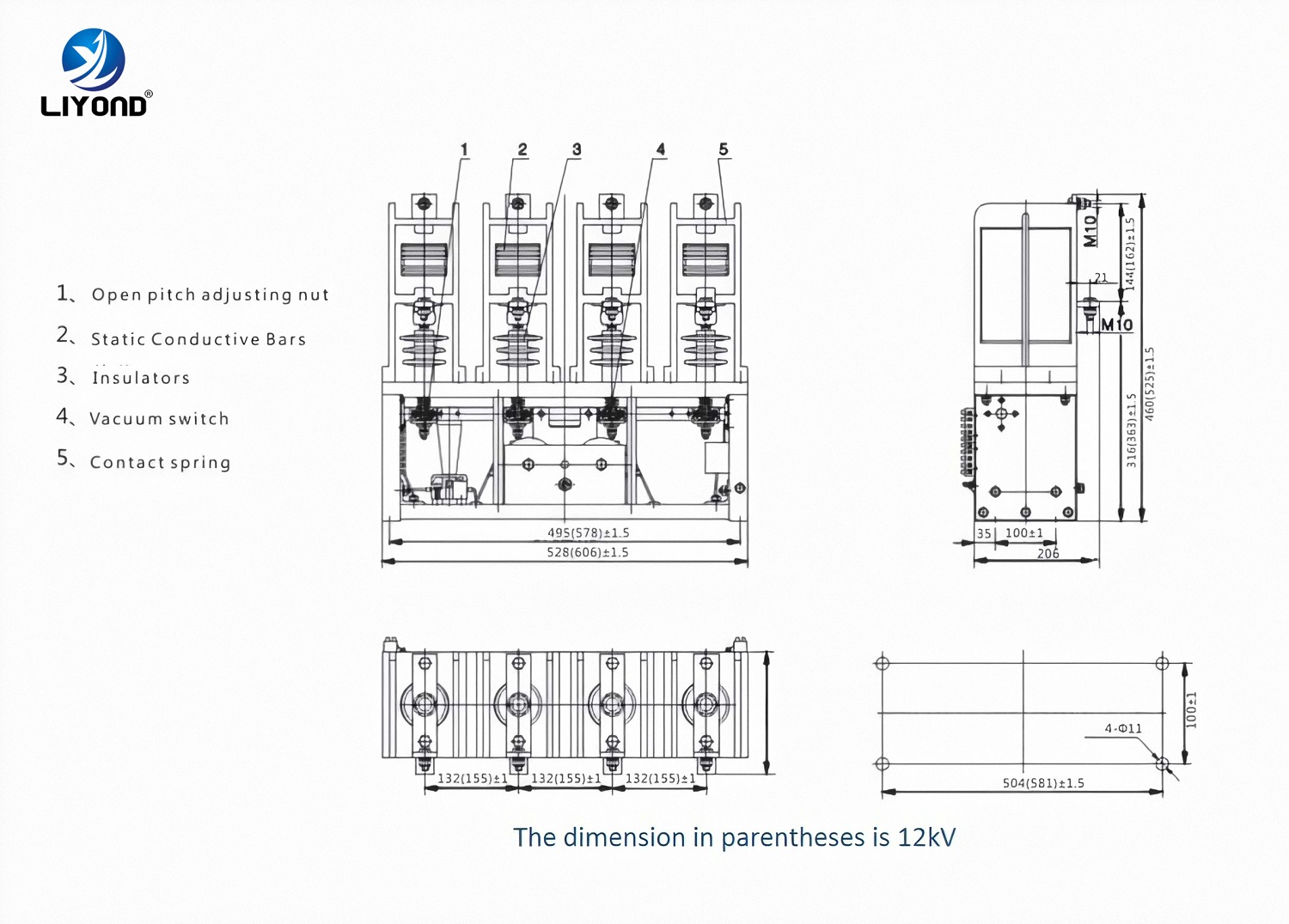 CKG3 Series 4 Poles 5 Poles Vacuum Contactor drawing-1