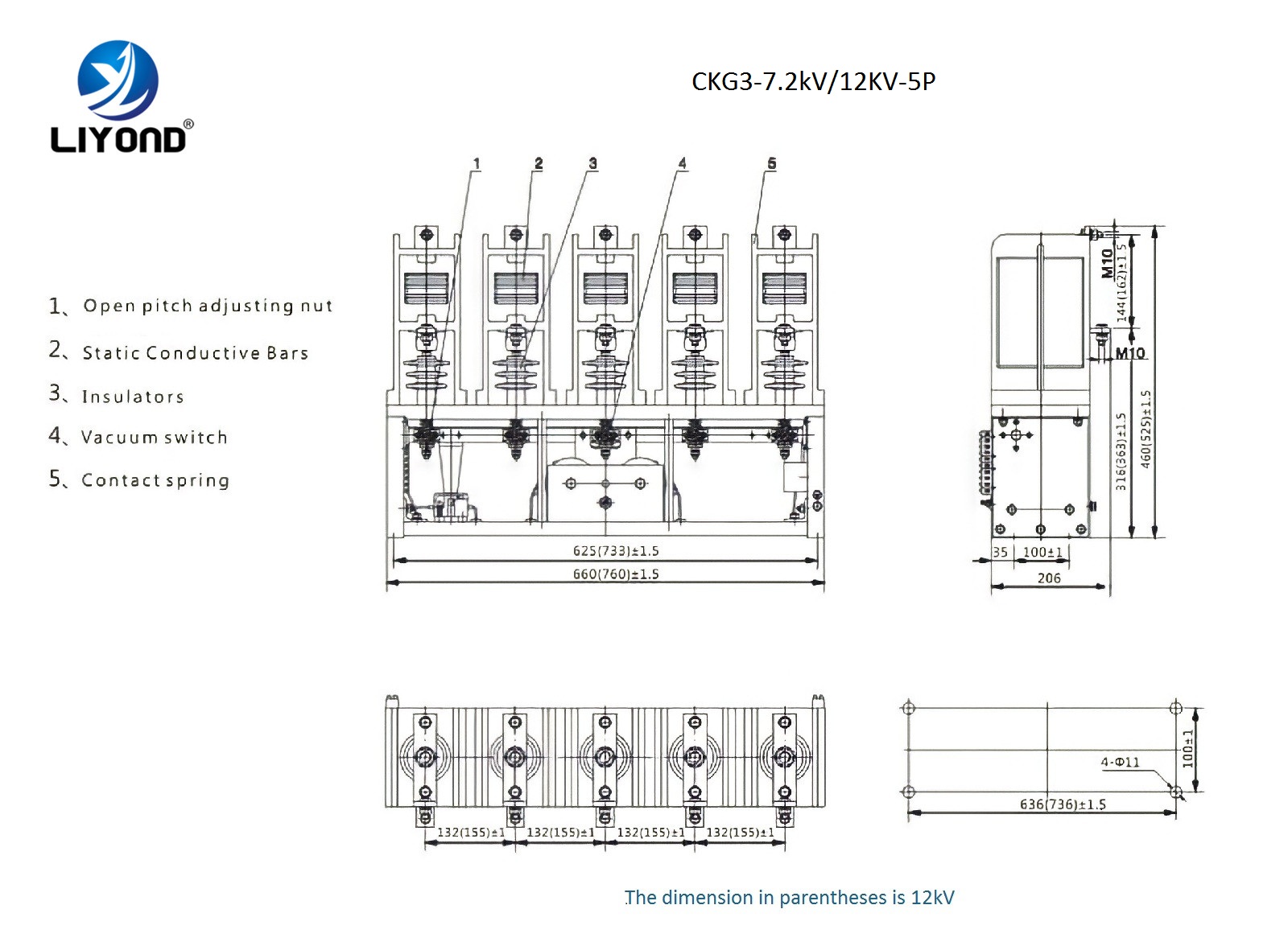 CKG3 Series 4 Poles 5 Poles Vacuum Contactor drawing-2