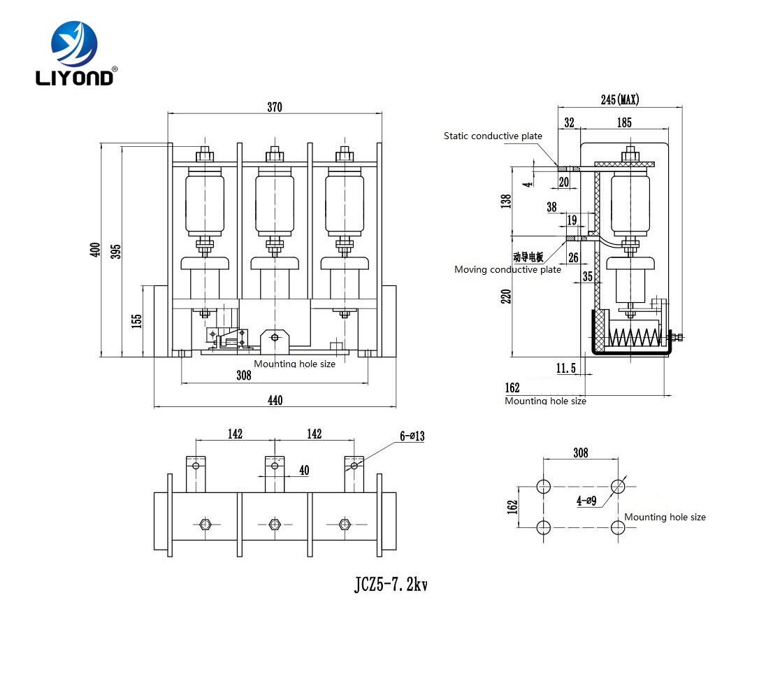 JCZ5 Vacuum contactor 3 Poles MV Contactor drawing