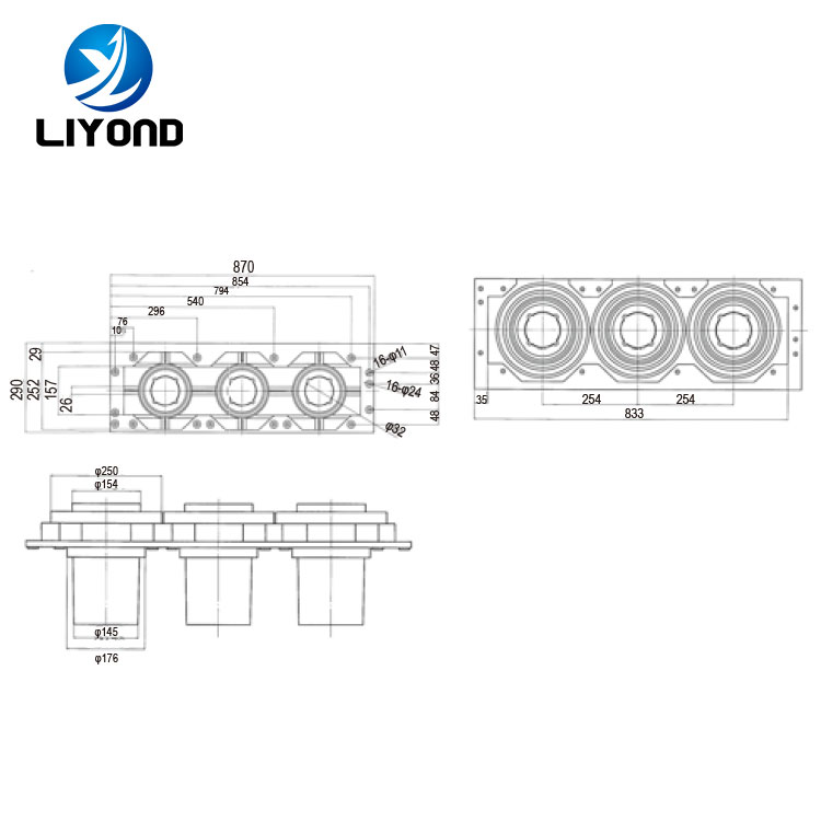 LYC245 Three phase coterminous Spout Epoxy Resin contact box drawing