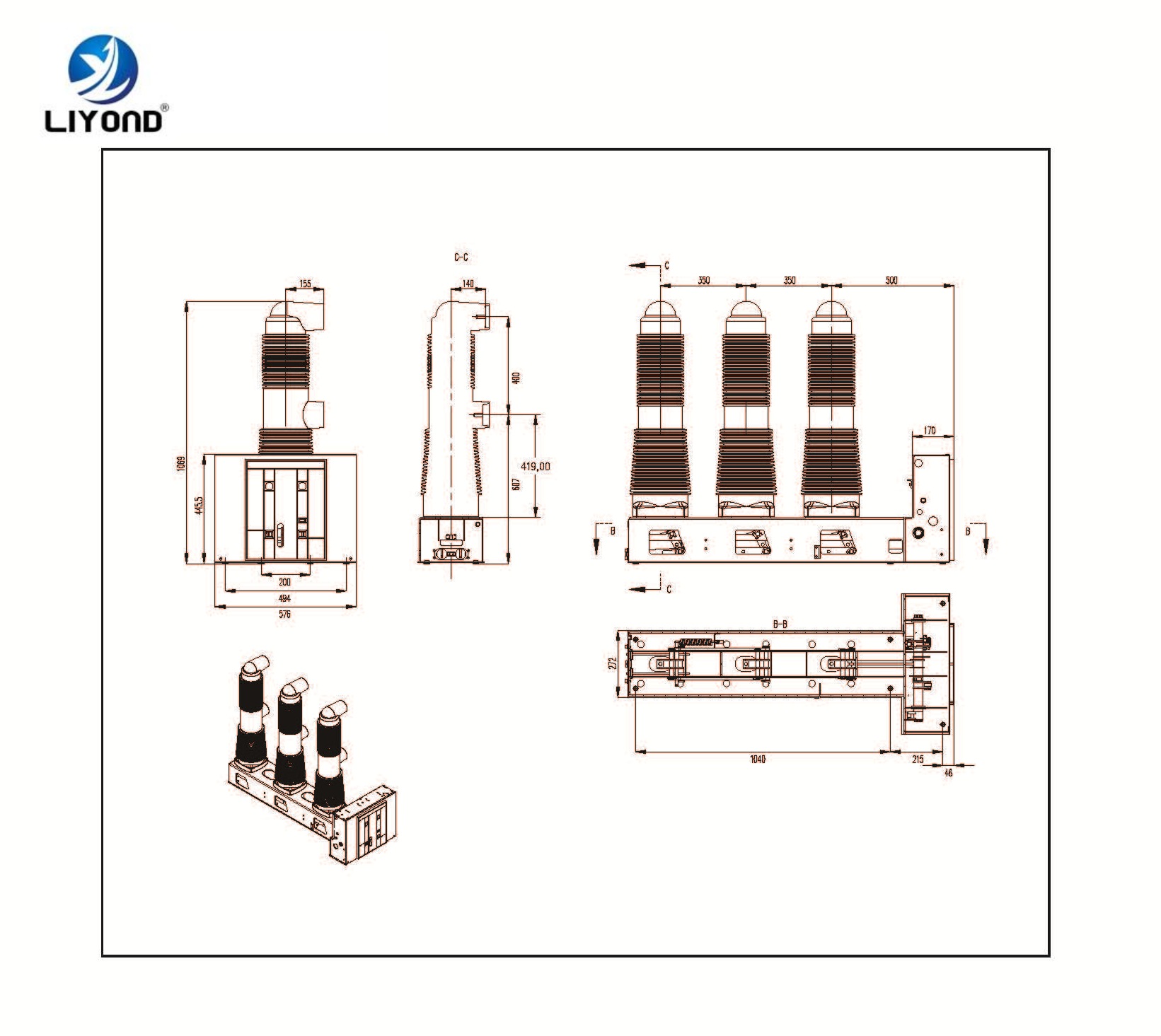 VBI-35 embedded pole side type breaker drawing