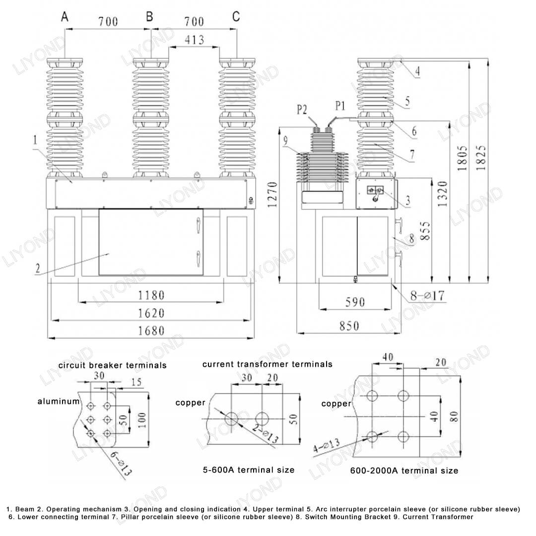 ZW7-40.5 35kV outdoor vacuum circuit breaker drawing