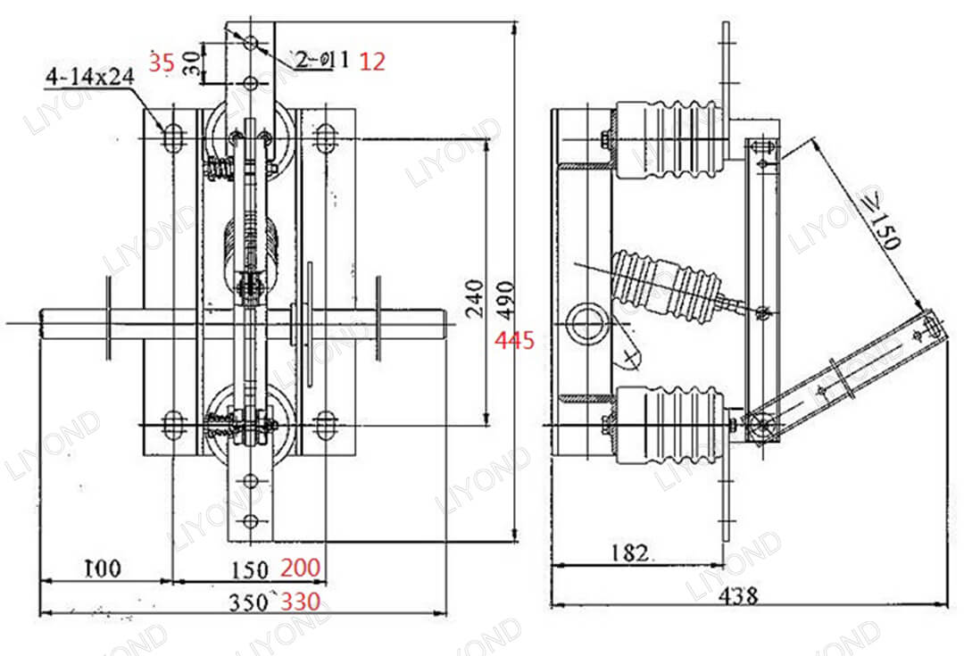 GN19-12 Single pole isolating switch drawing