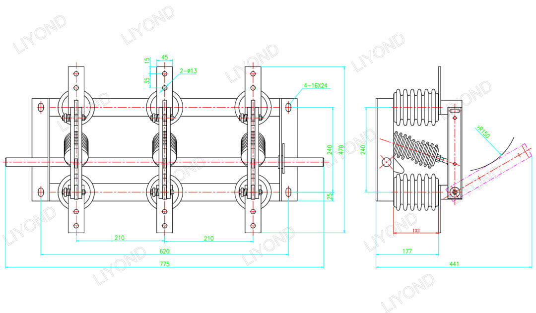 GN19-12KV Three-stage disconnect switches drawing