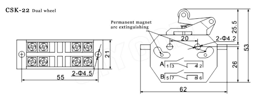 CSK-22 Dual wheel Magnetic blow switch drawing