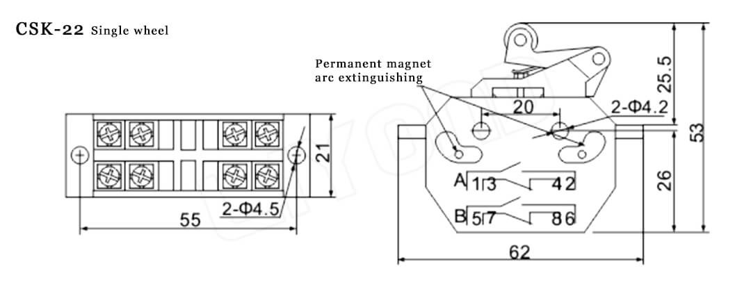 CSK-22 Single wheel Magnetic blow switch drawing